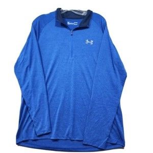 Under Armour Polo Shirt Mens Large Blue HeatGear Loose Long Sleeve